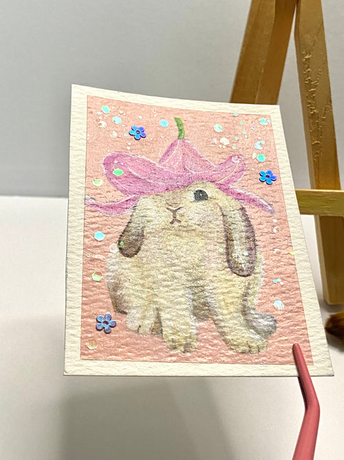 Flower Hat Bunny ACEO