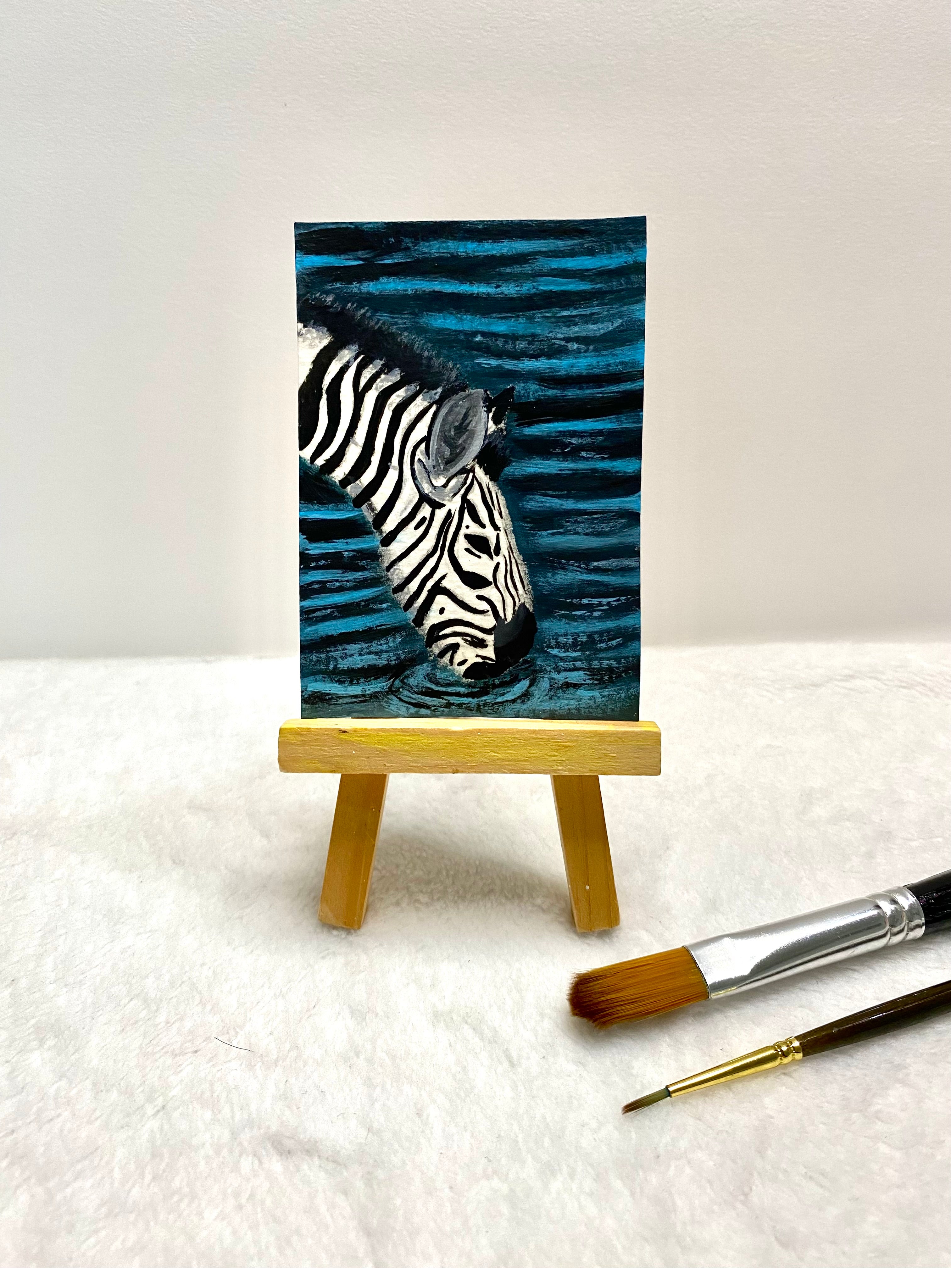 Zebra Drinking Water ACEO
