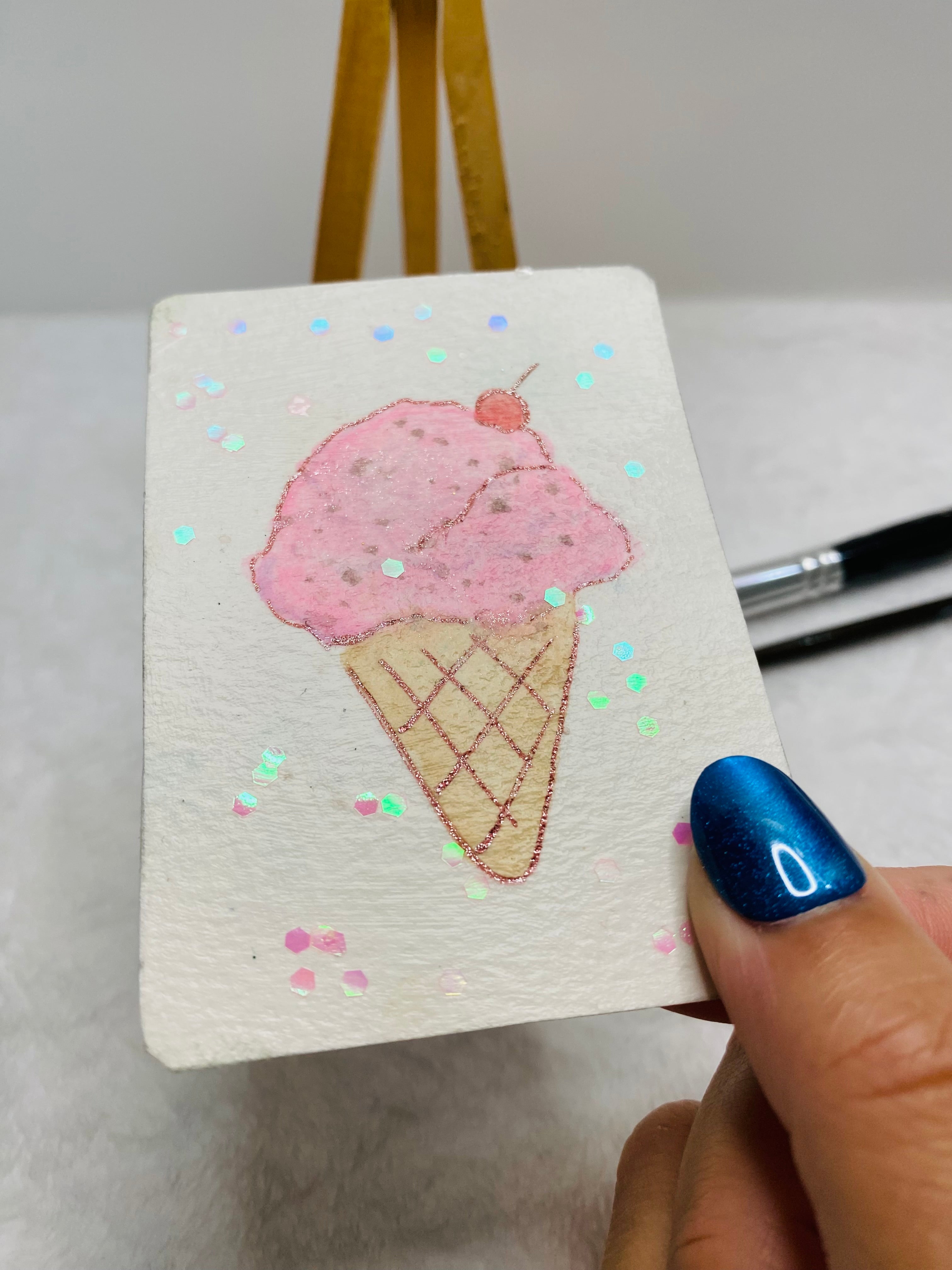Strawberry w/Cherry Ice Cream Cone ACEO