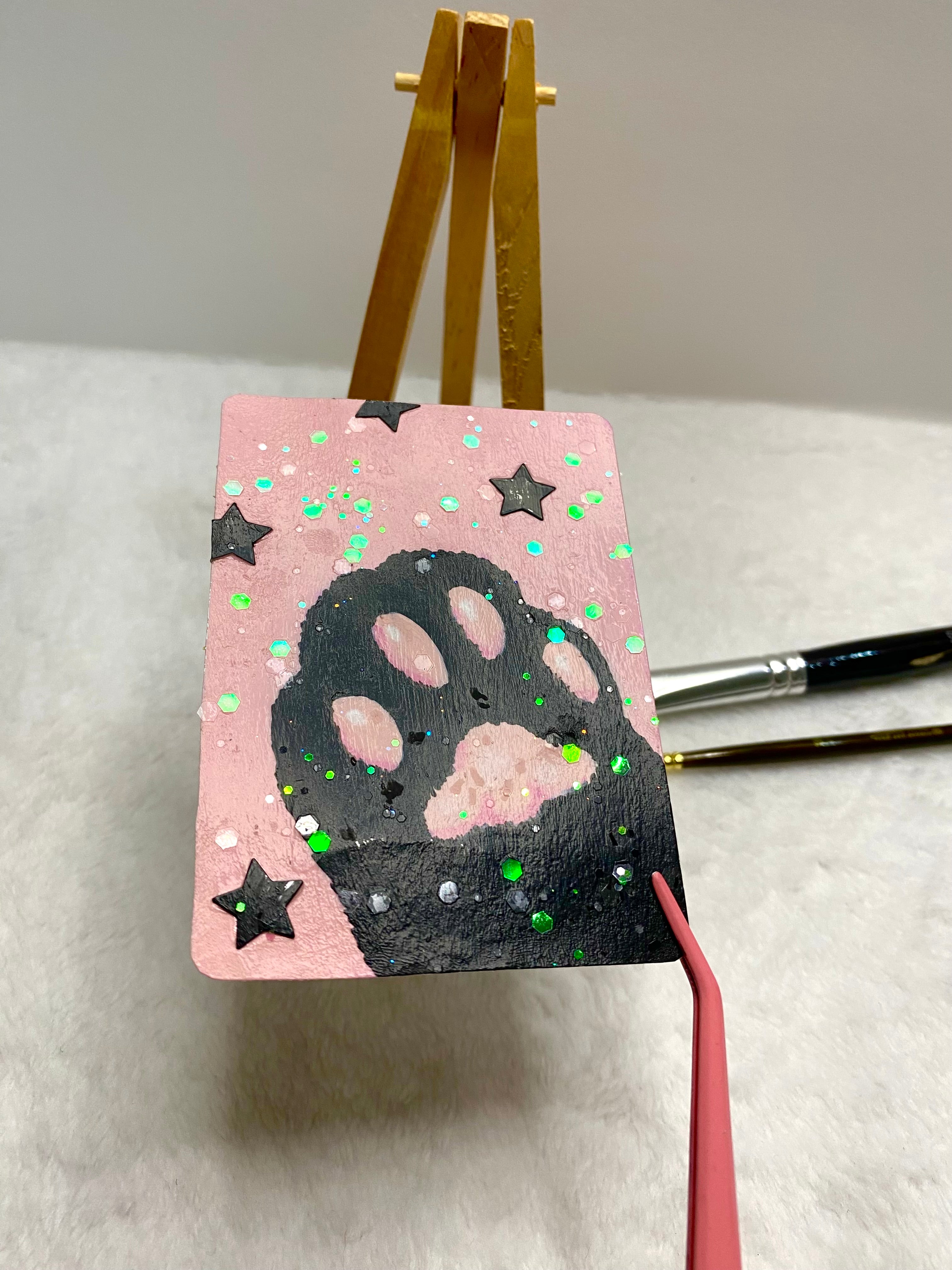 Pink & Black Cat Paw ACEO