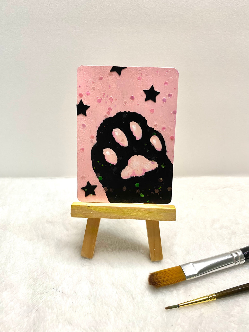 Pink & Black Cat Paw ACEO