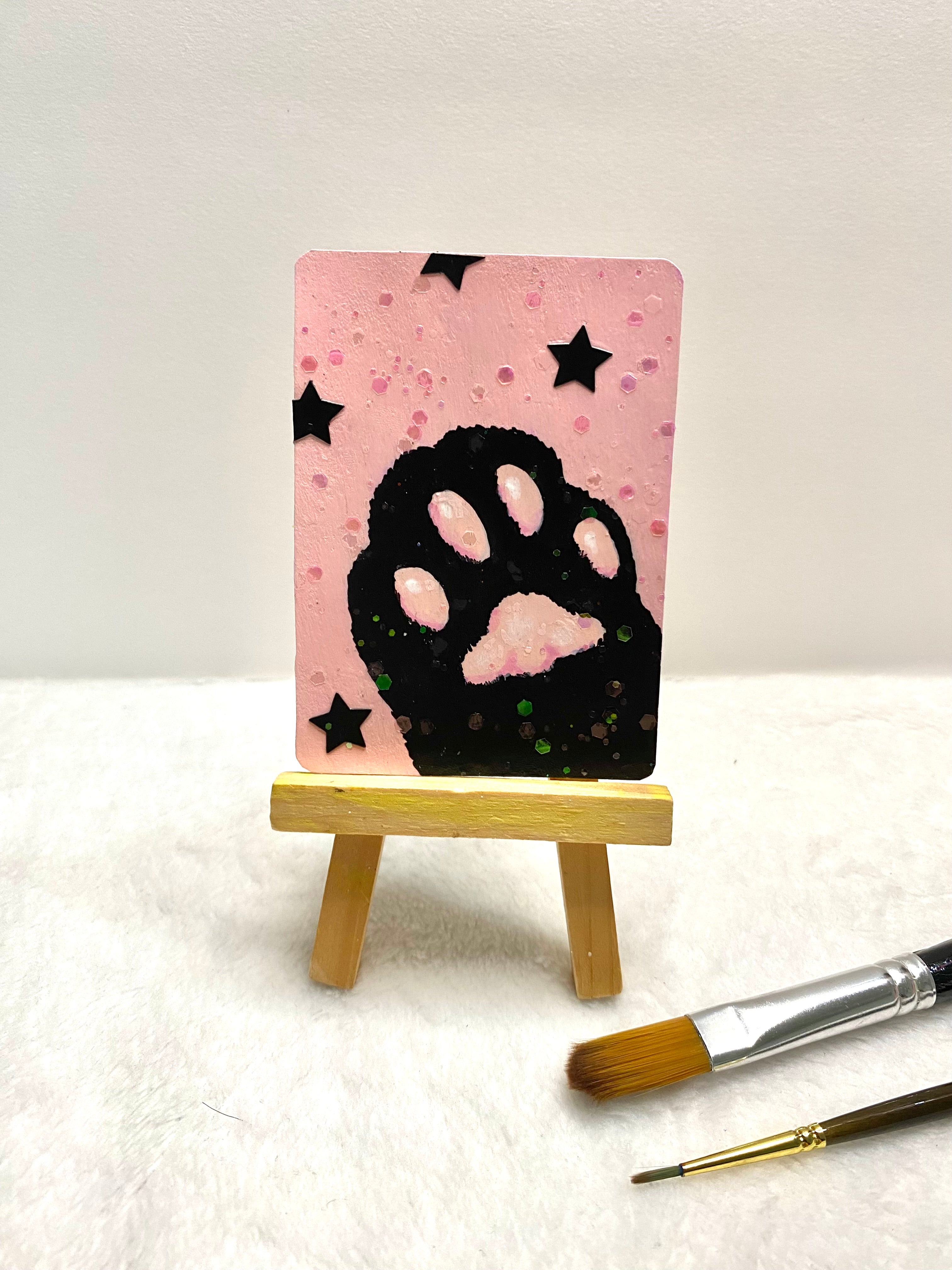 Pink & Black Cat Paw ACEO