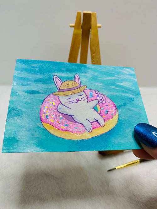 Bunny in Donut Floaty ACEO