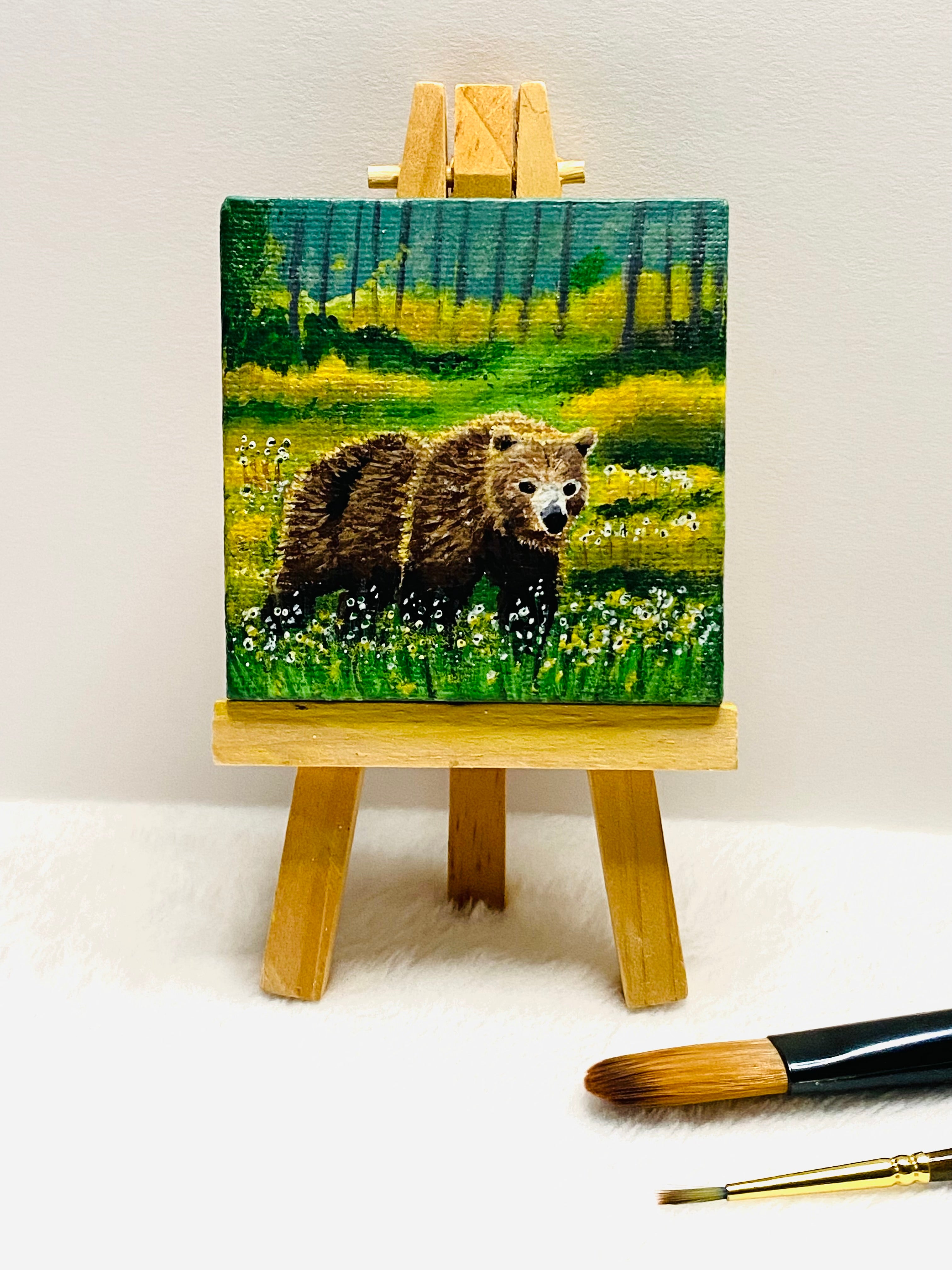 Bear in Flower Field Mini Canvas