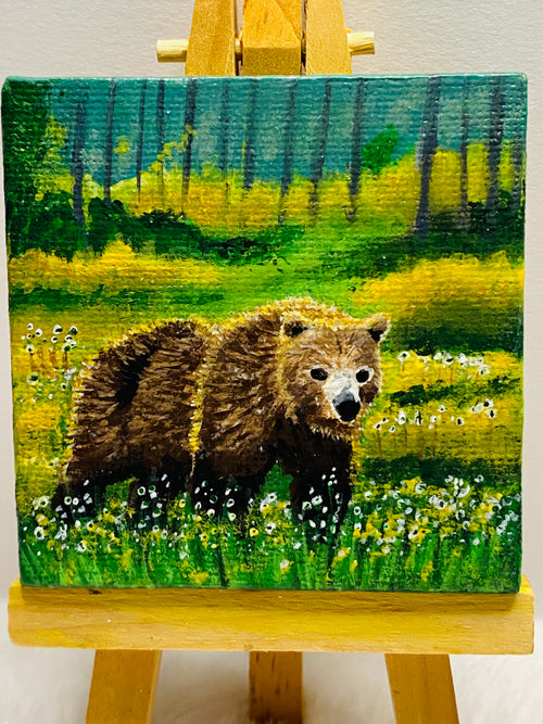 Bear in Flower Field Mini Canvas