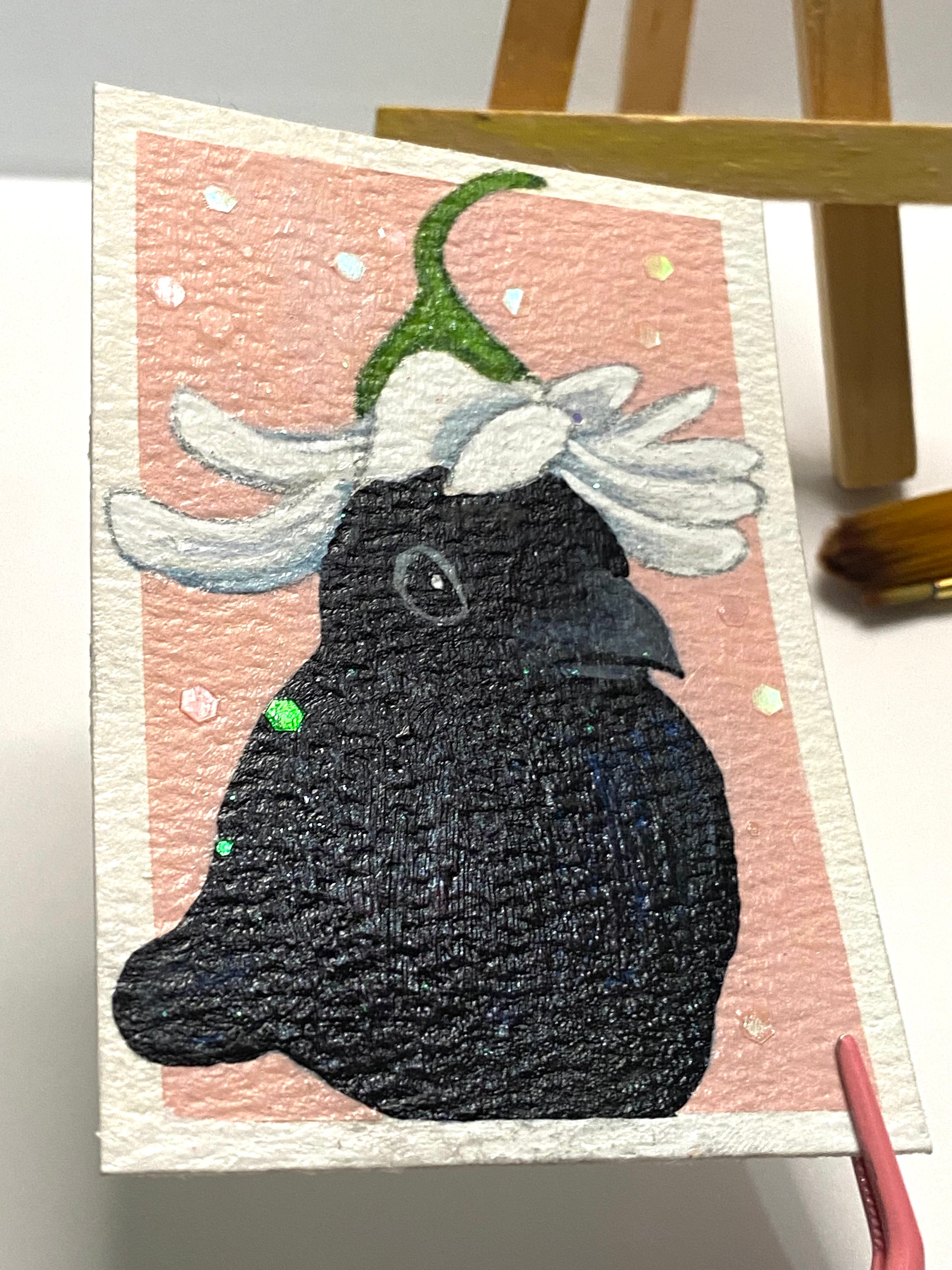 Flower Hat Crow ACEO