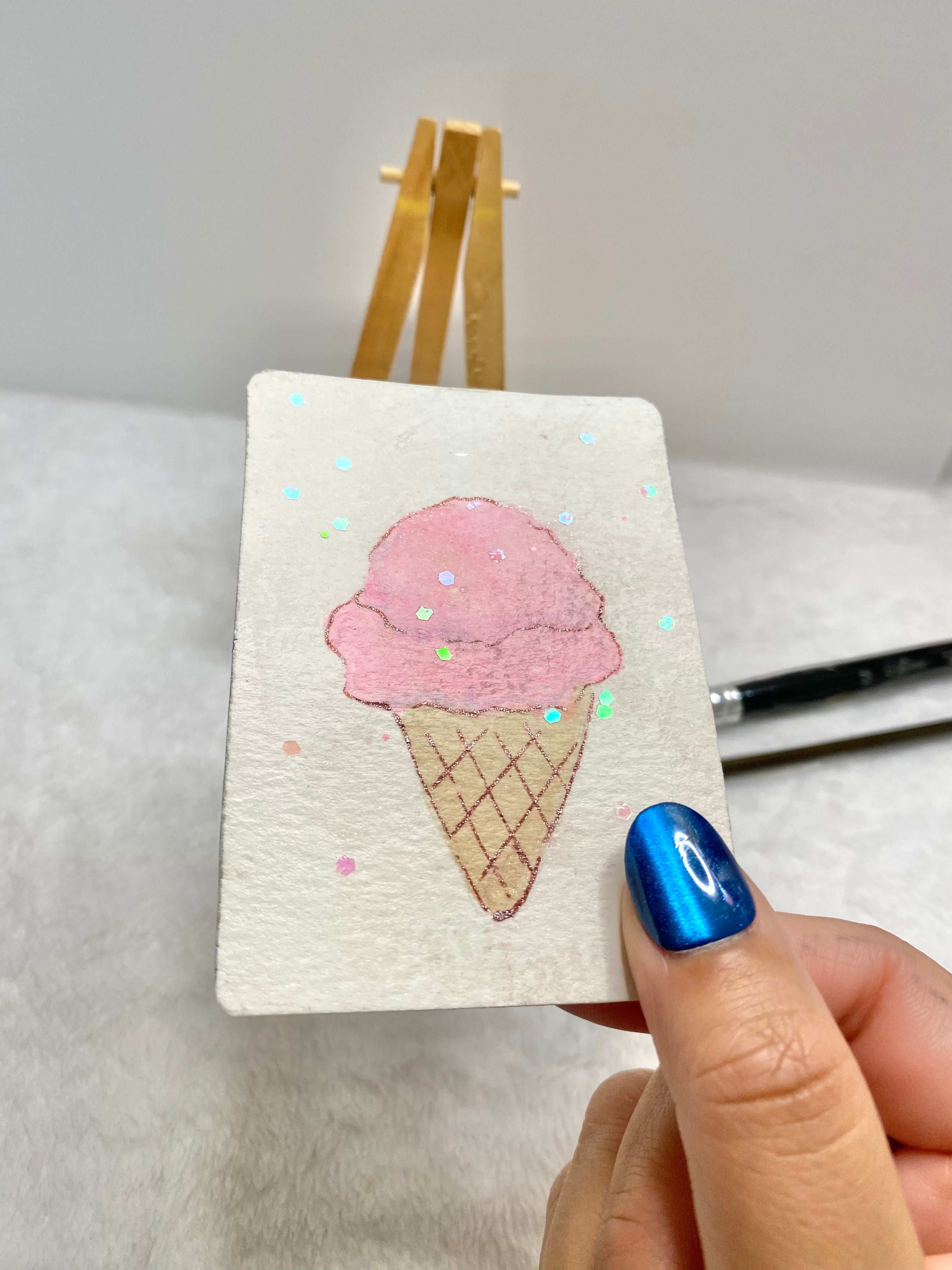 Strawberry Ice Cream Cone ACEO