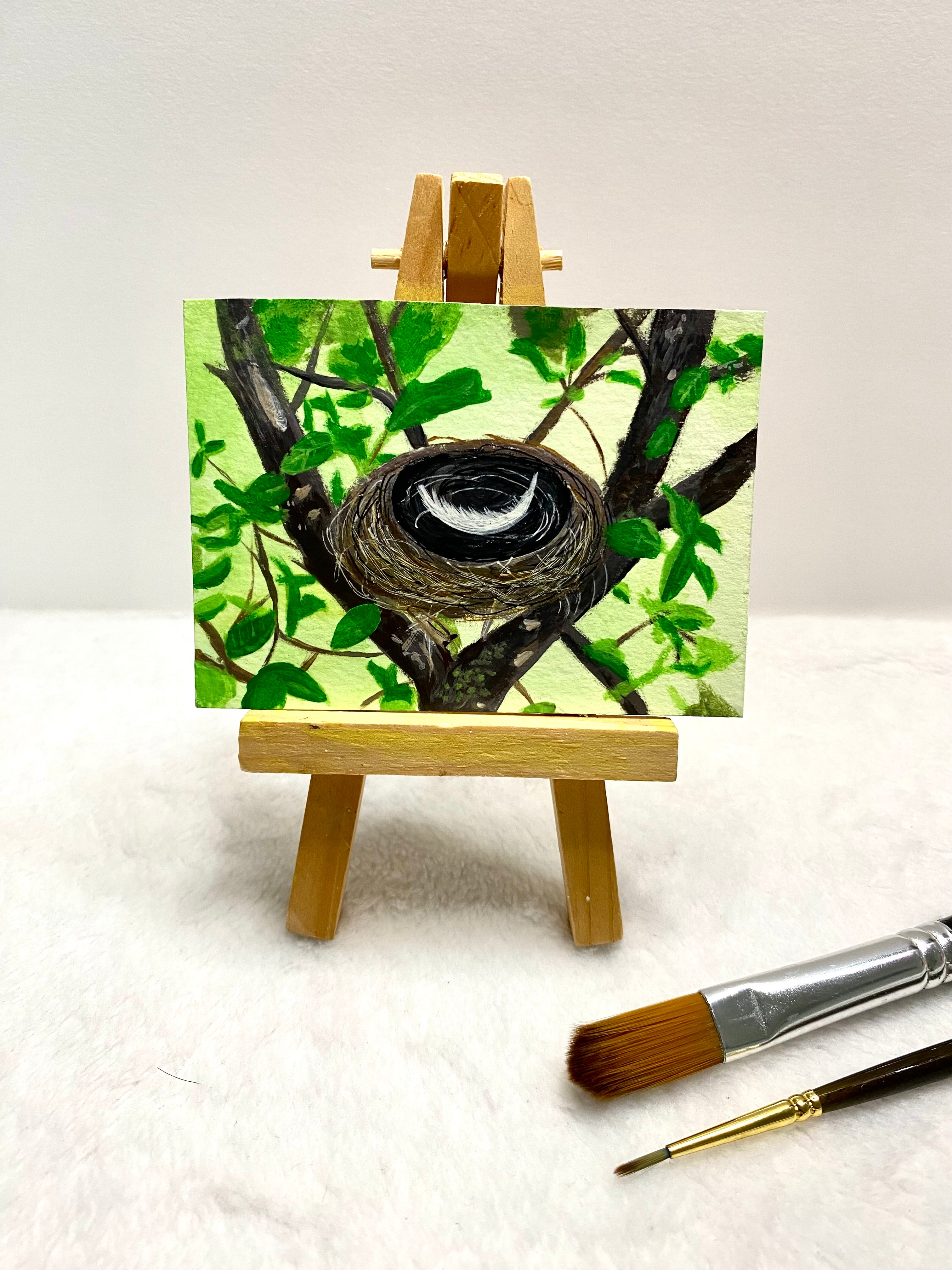 Feather in Birds Nest ACEO