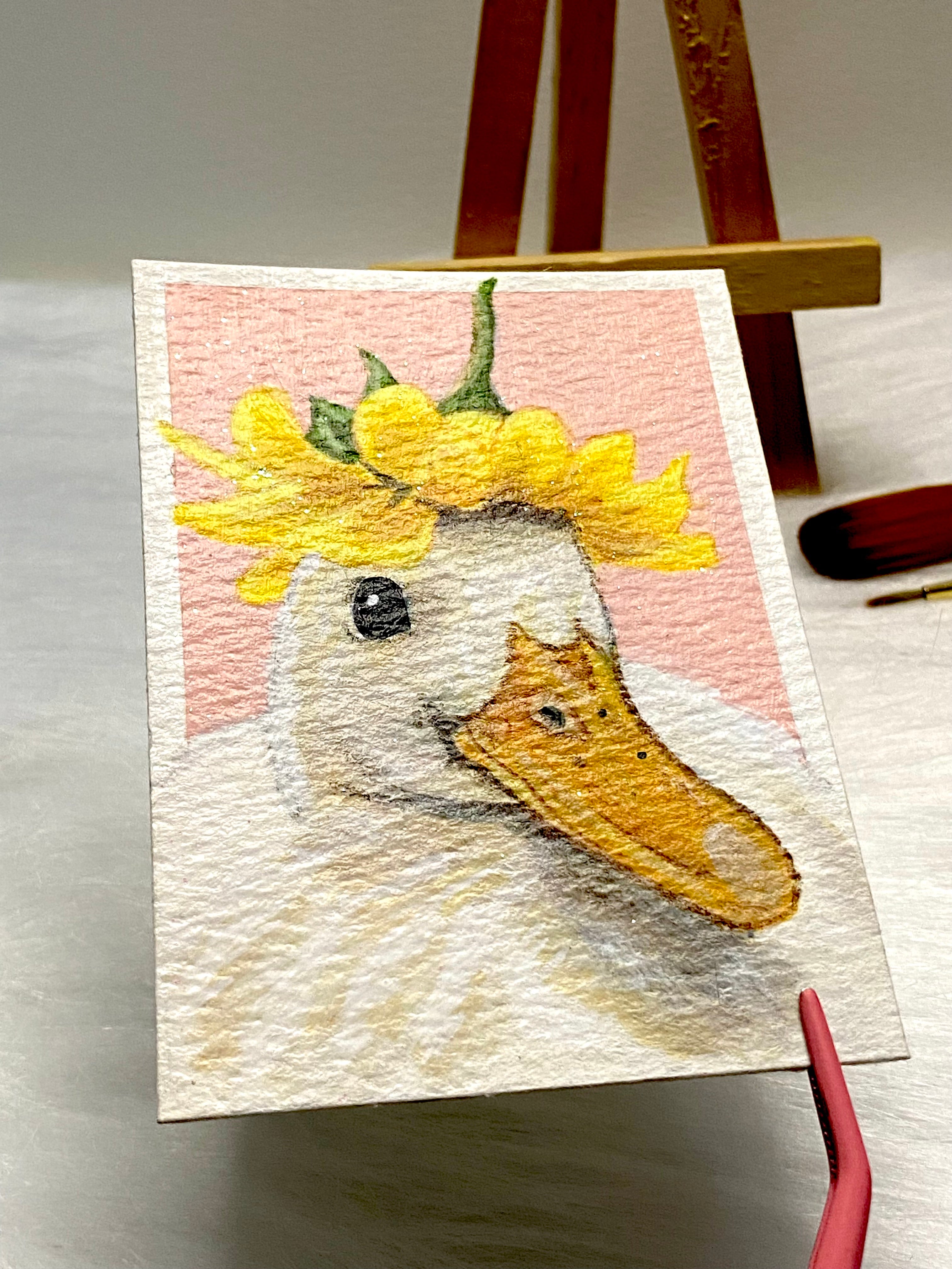 Flower Hat Goose ACEO