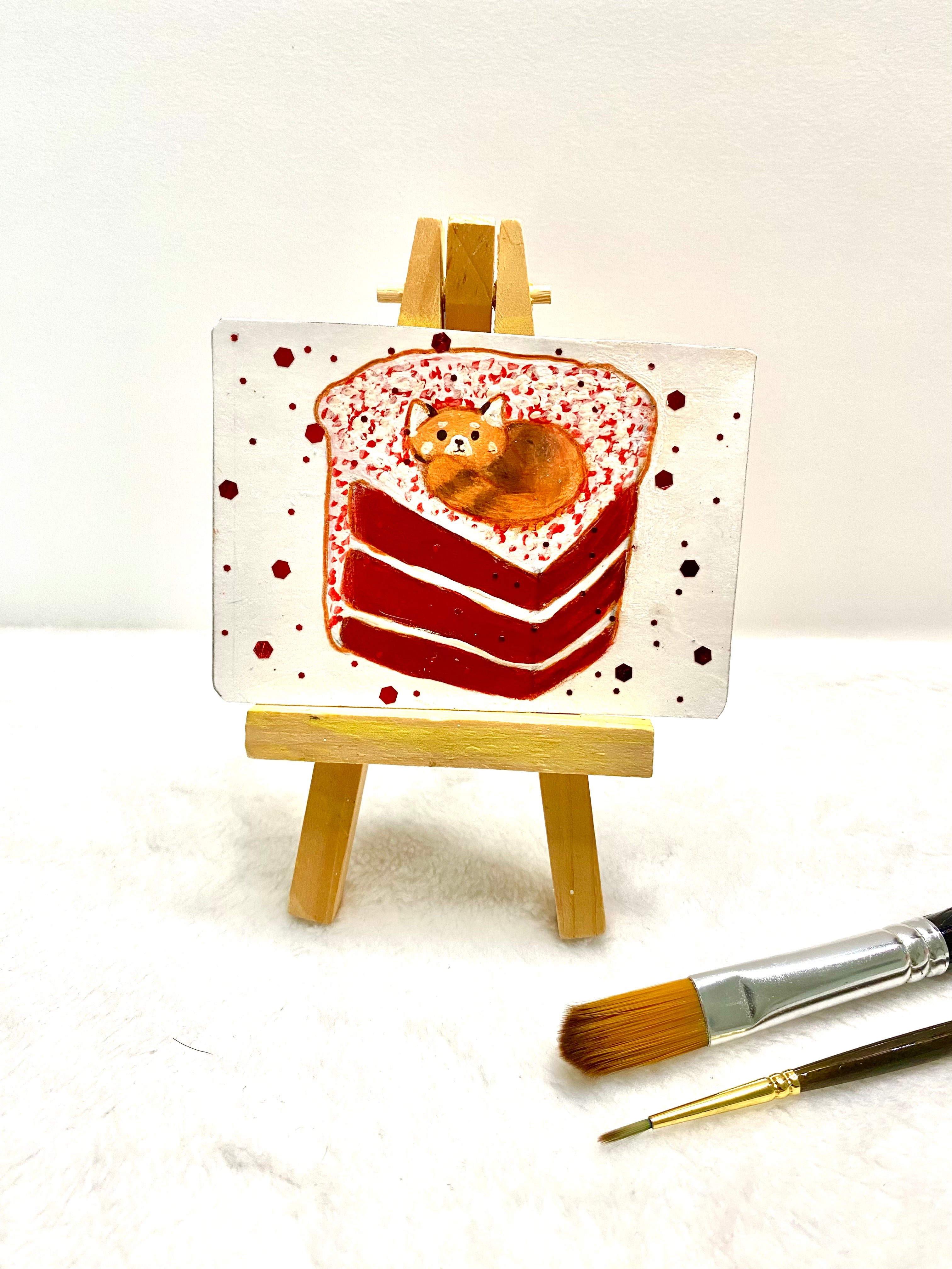 Red Panda on Red Velvet Cake ACEO