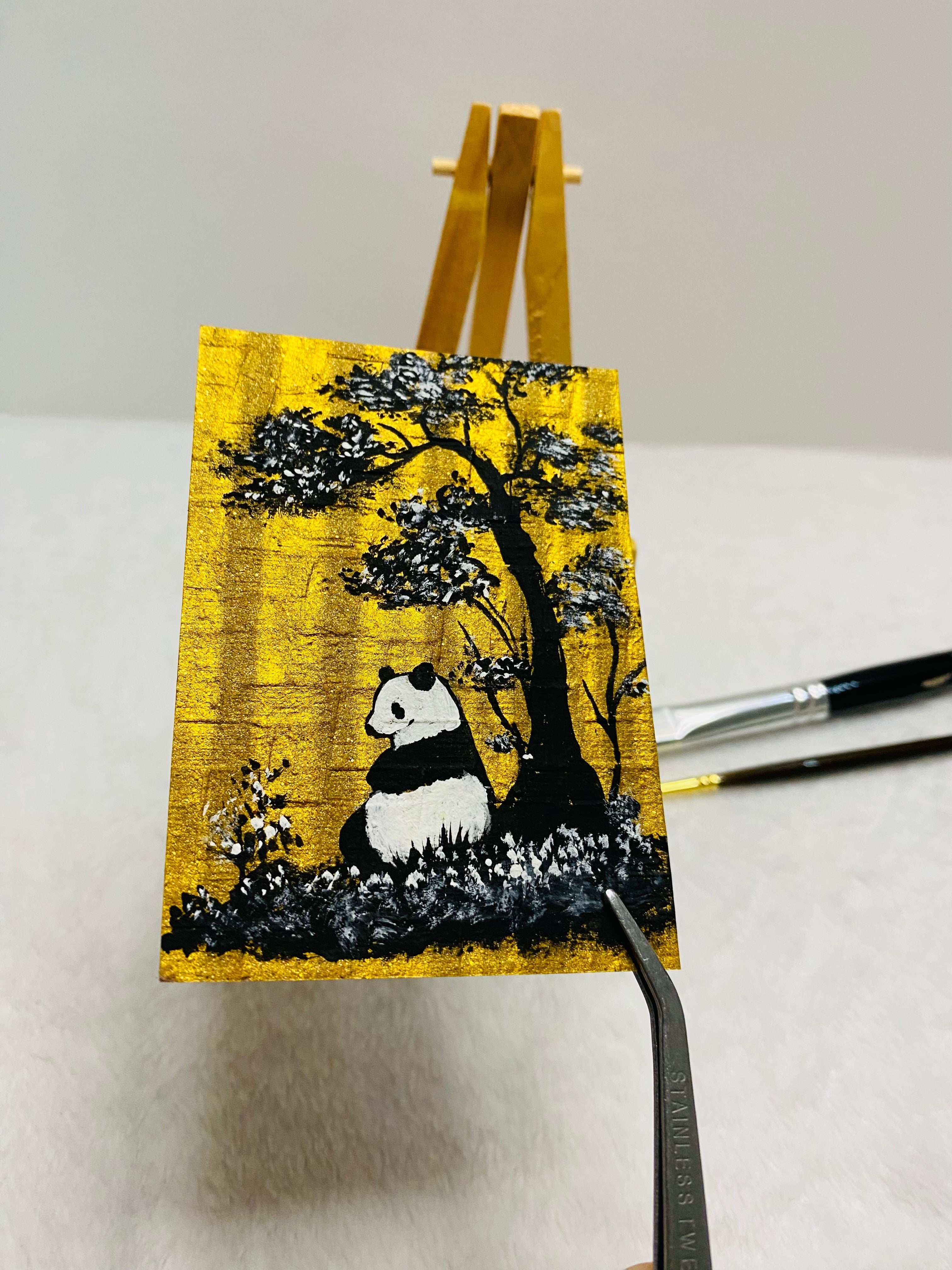 Gold Panda Sitting by Tree ACEO