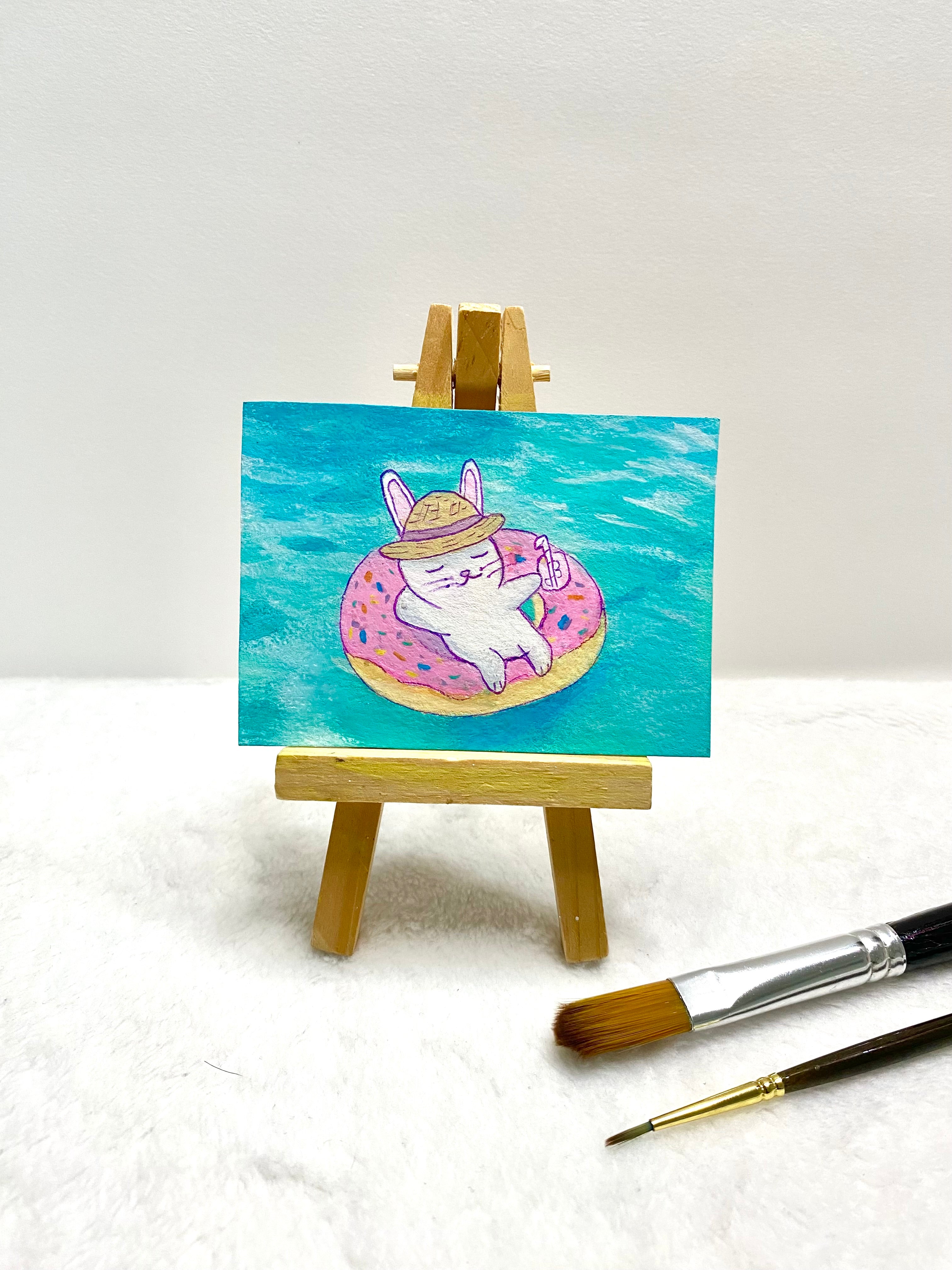 Bunny in Donut Floaty ACEO