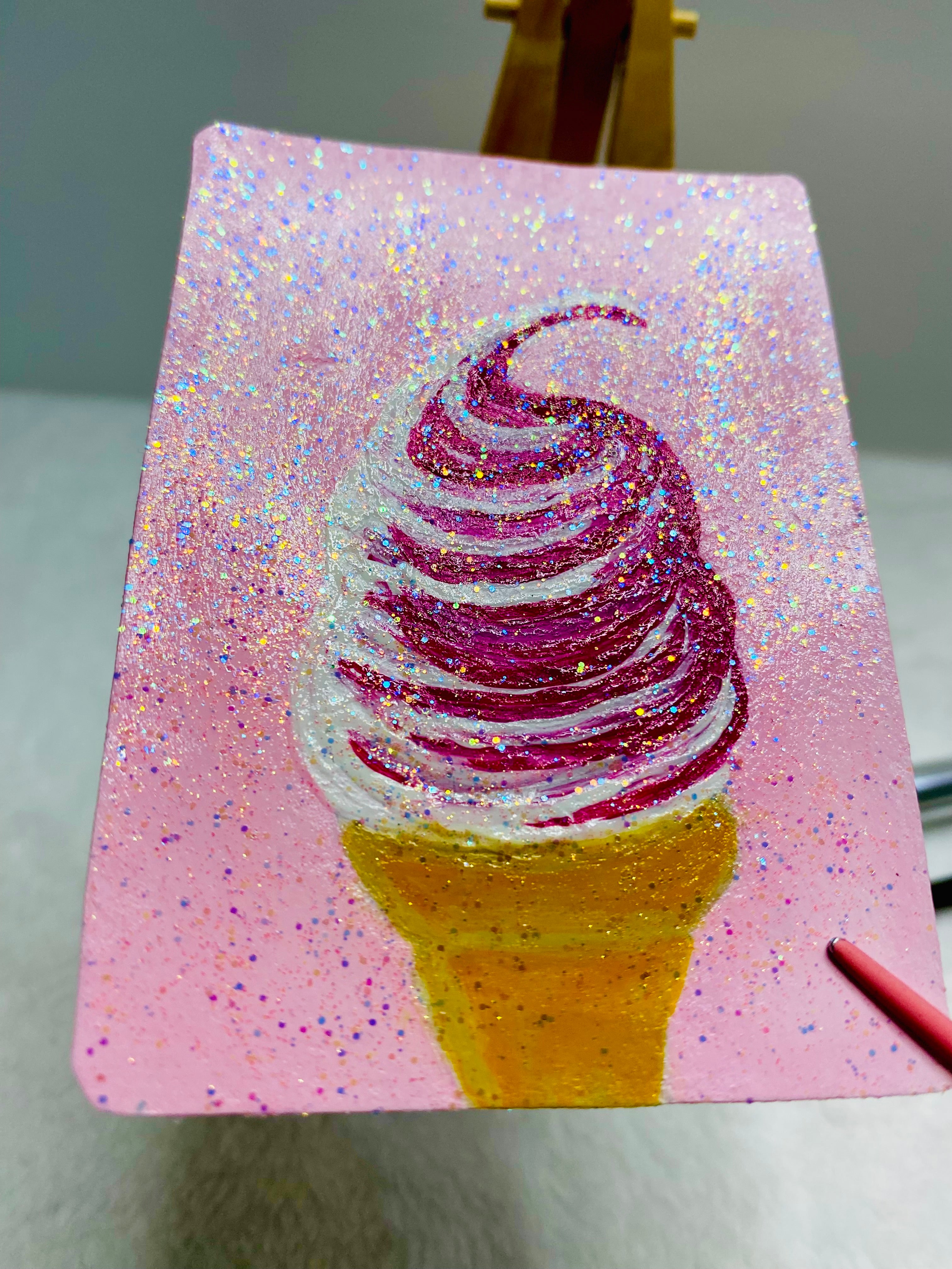 Strawberry Swirl Ice Cream ACEO