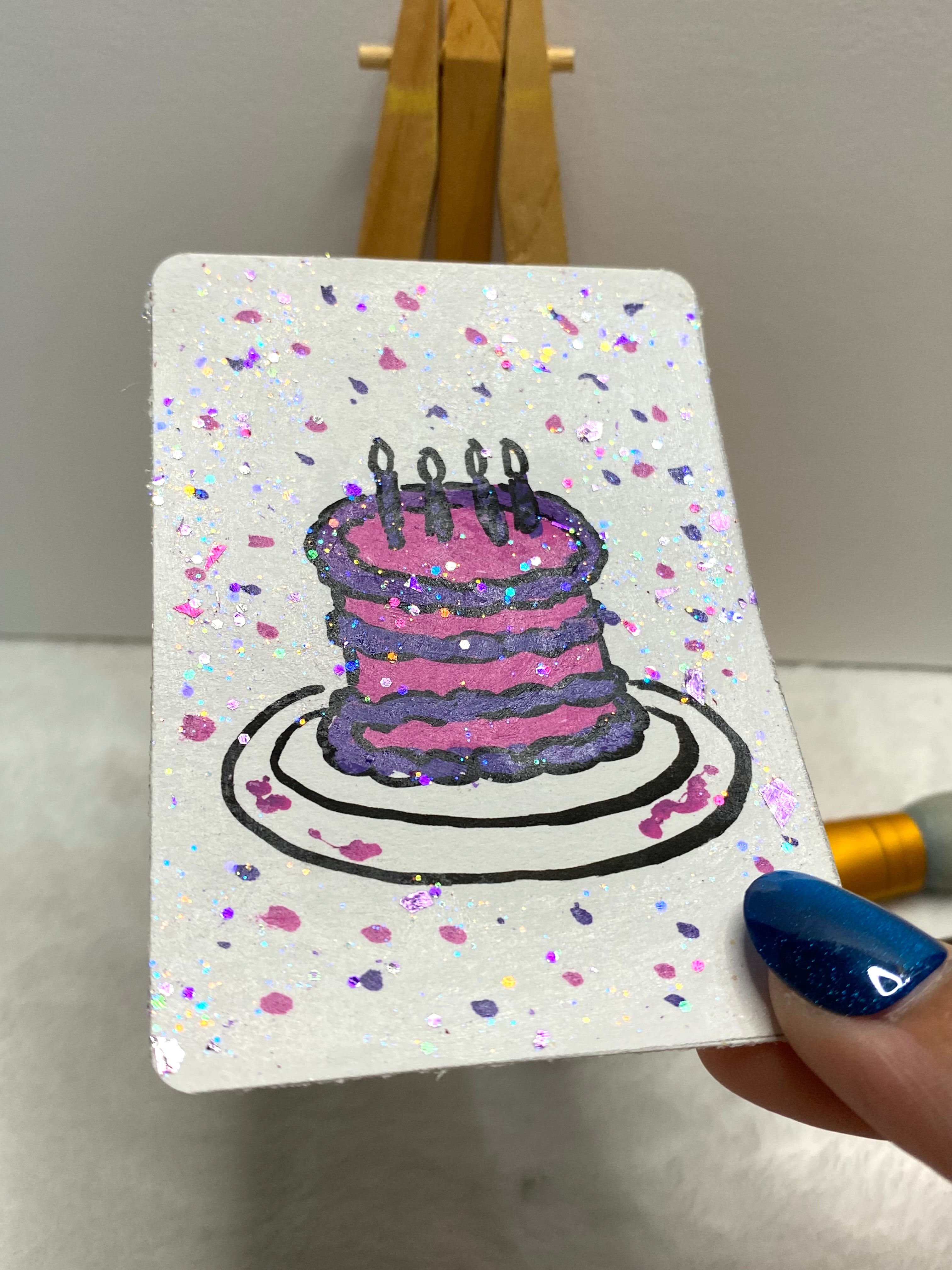 Pink and Purple Cake ACEO
