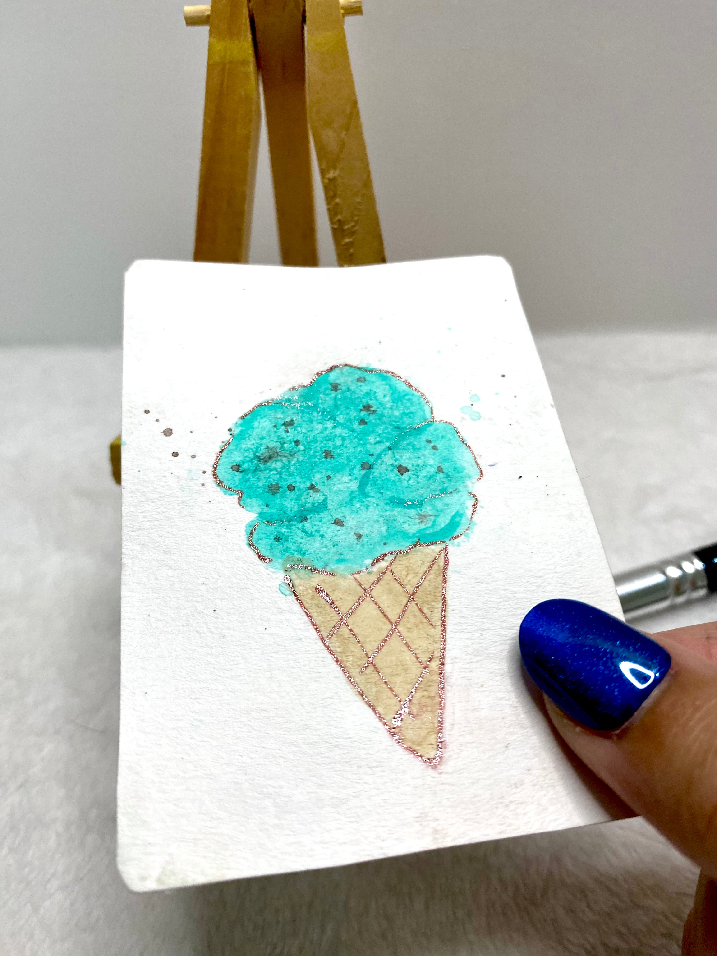 Mint Ice Cream Cone ACEO