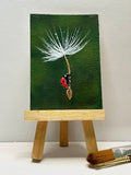 Lady Bug Riding Dandelion ACEO