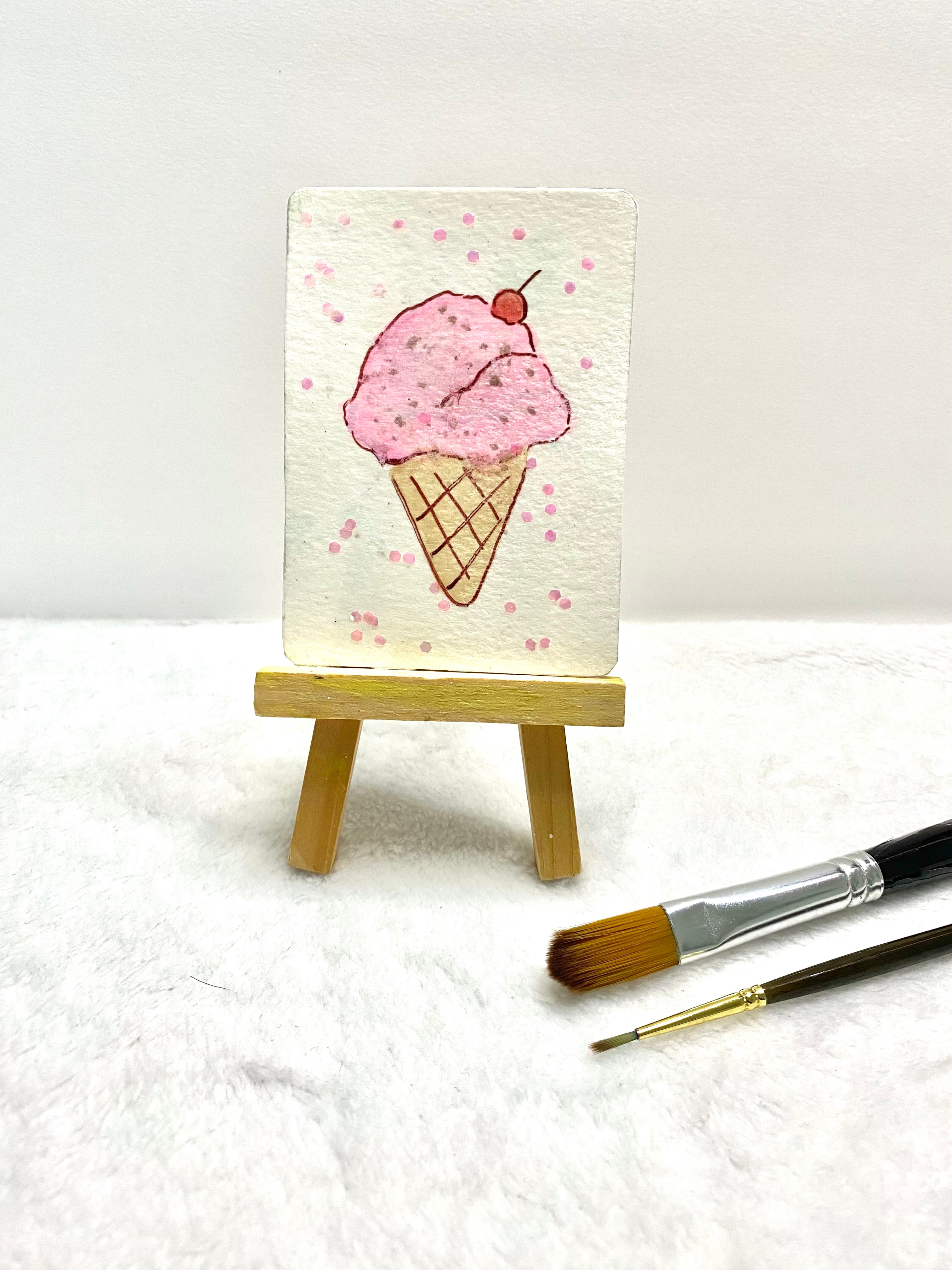 Strawberry w/Cherry Ice Cream Cone ACEO