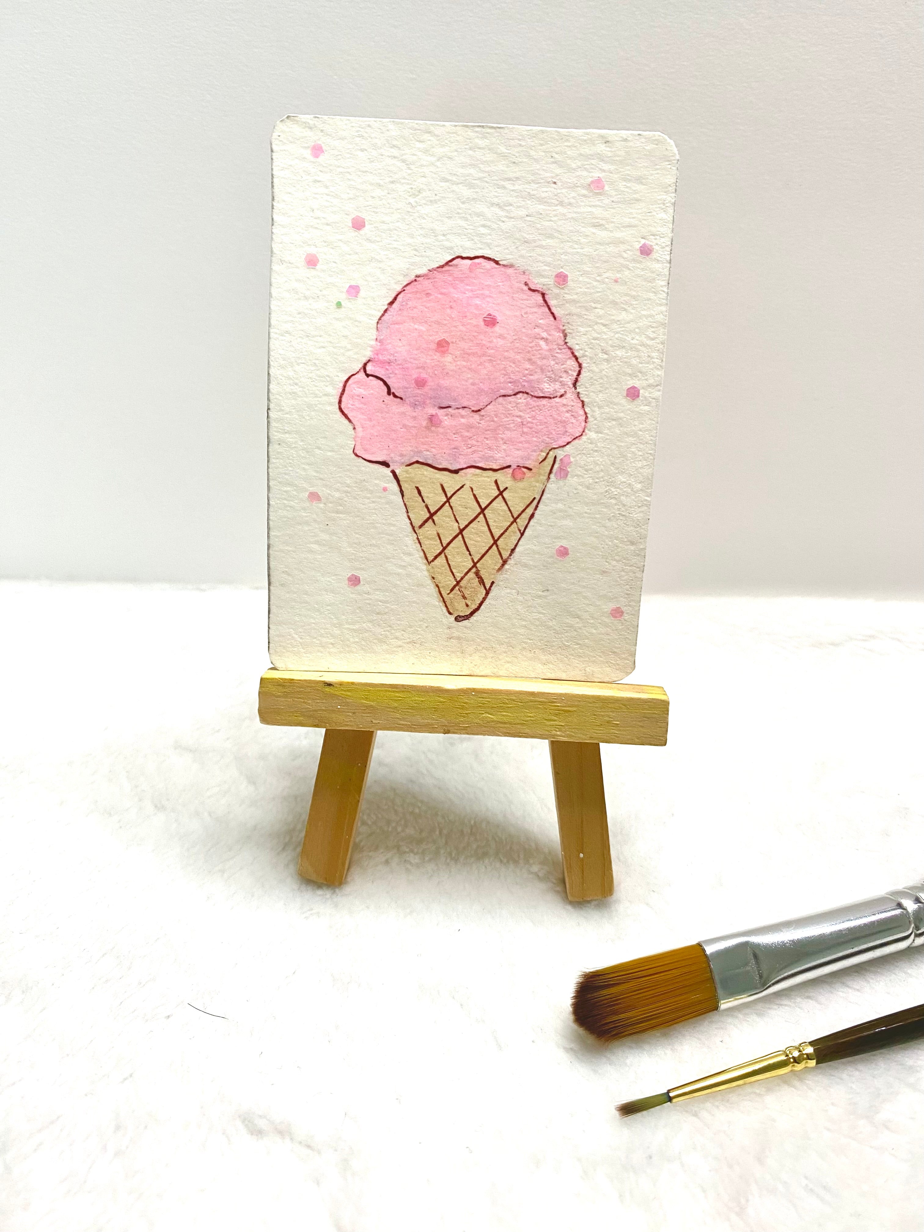 Strawberry Ice Cream Cone ACEO