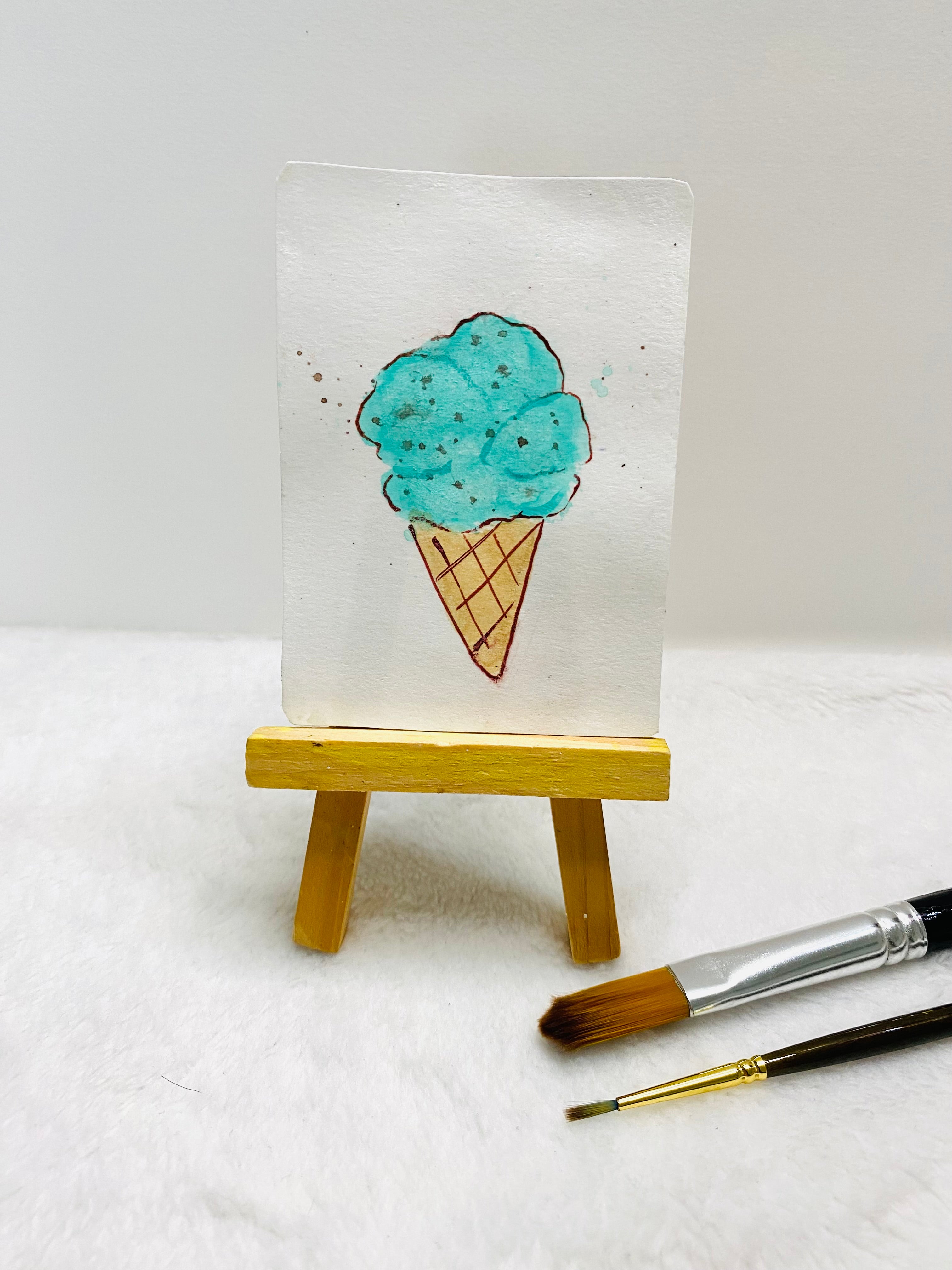 Mint Ice Cream Cone ACEO