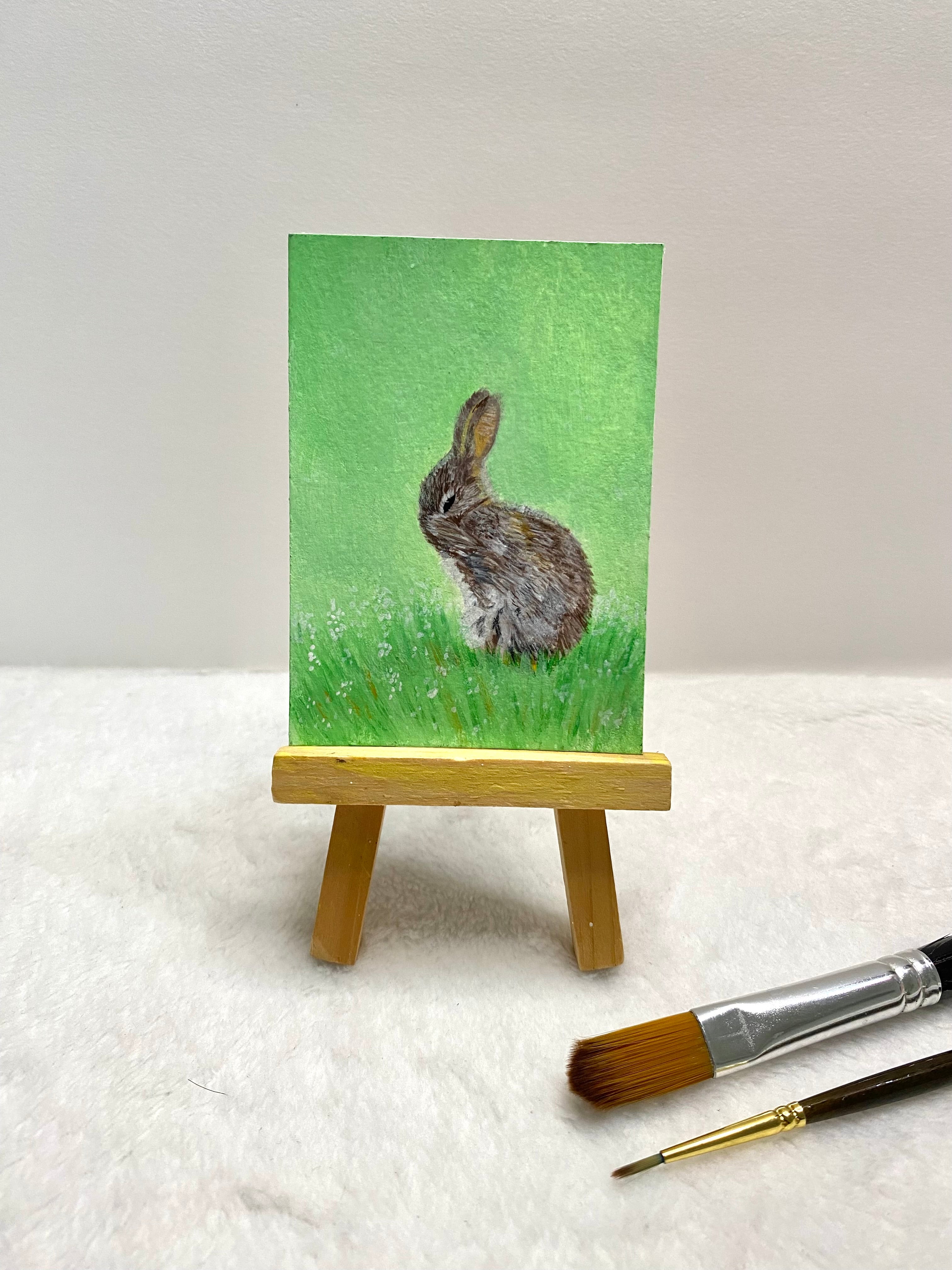 Bunny Cleaning Face ACEO