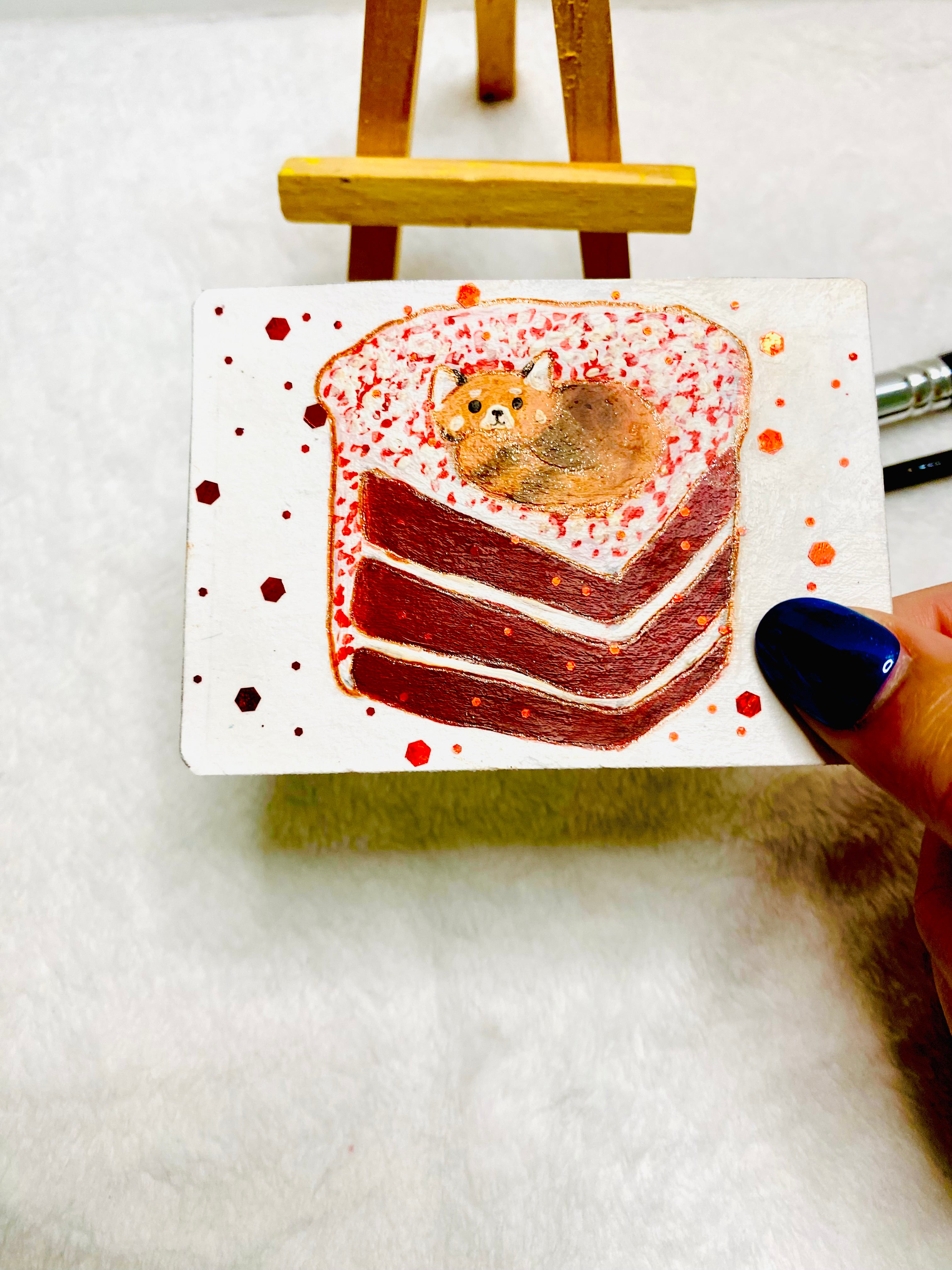 Red Panda on Red Velvet Cake ACEO