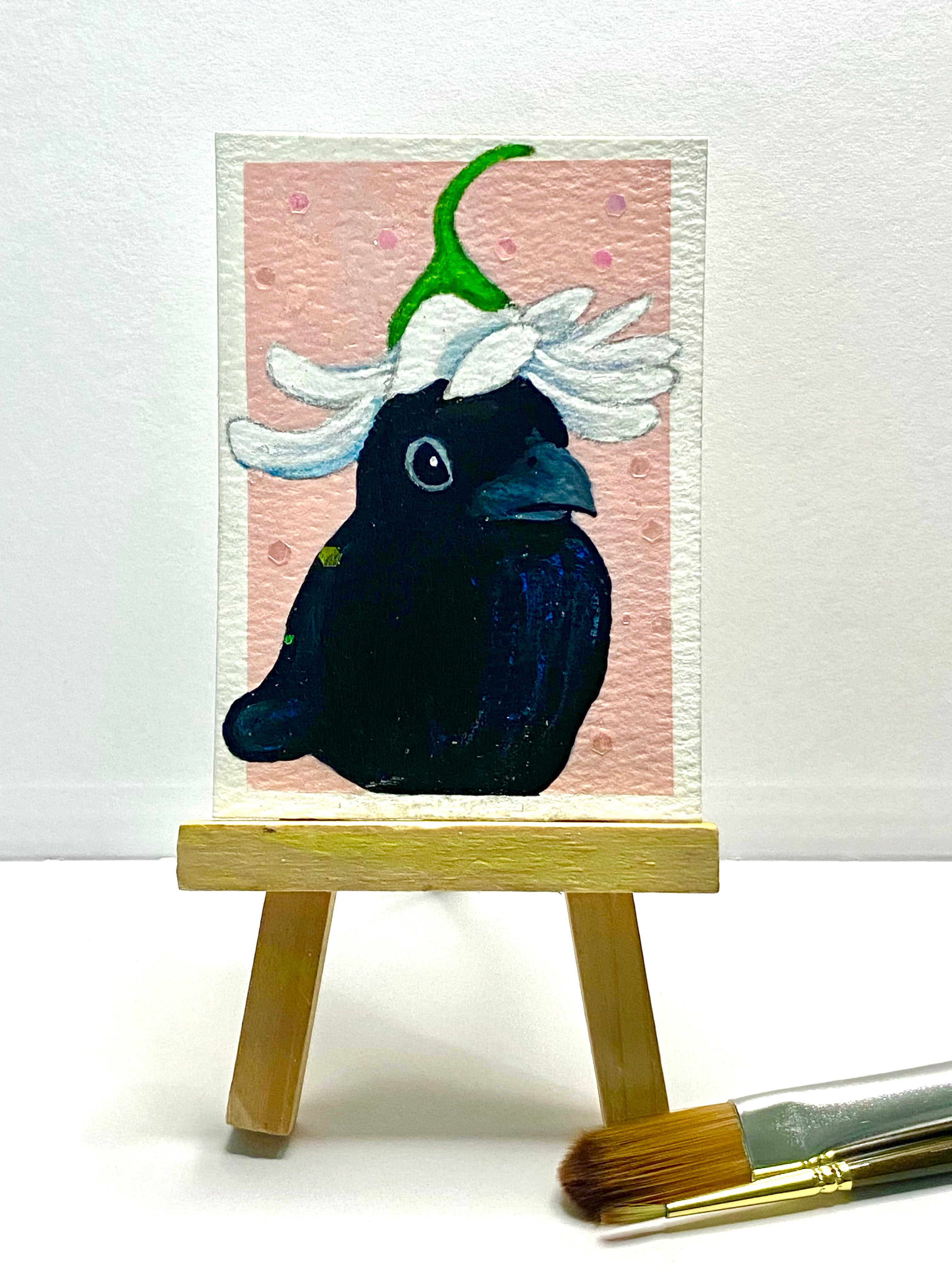 Flower Hat Crow ACEO